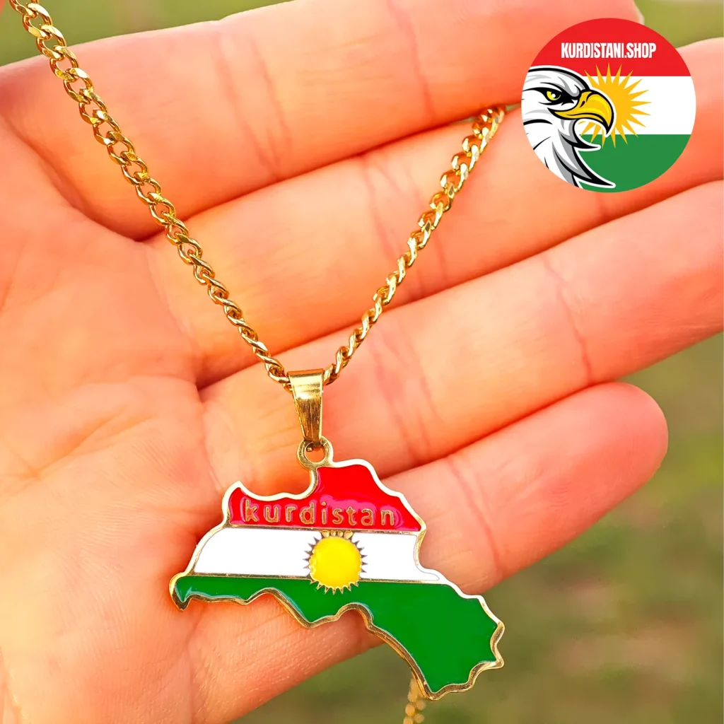 kolye-2026 Kurdistan Kolyesi Gold (Sarı) Renkli & Yazılı | Paslanmaz Çelik