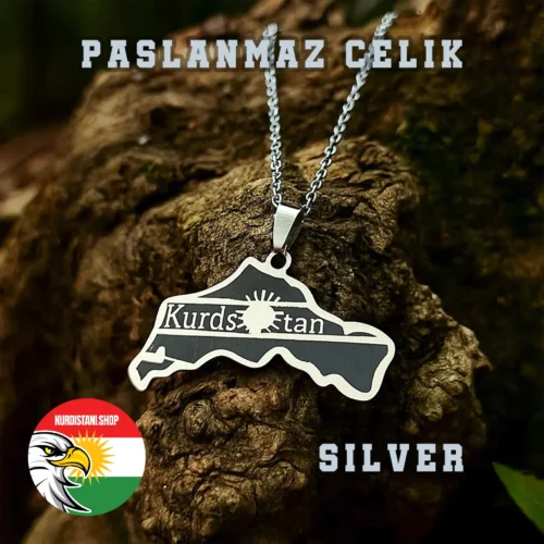 Kurdistan Haritası Kolyesi Silver (Gri) Renksiz Paslanmaz Çelik