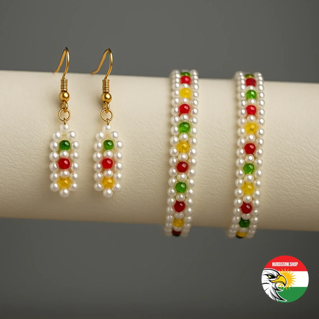 Kurdistan Bayraklı Boncuk Bileklik ve Küpe Seti
