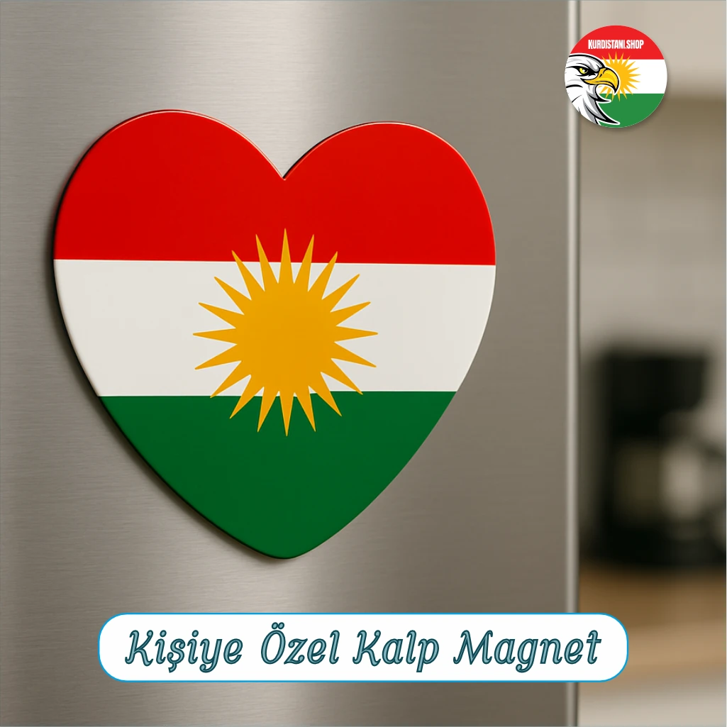 Kişiye Özel Tasarımlı Kalp Magnet Kürdistan Bayraklı Magnet