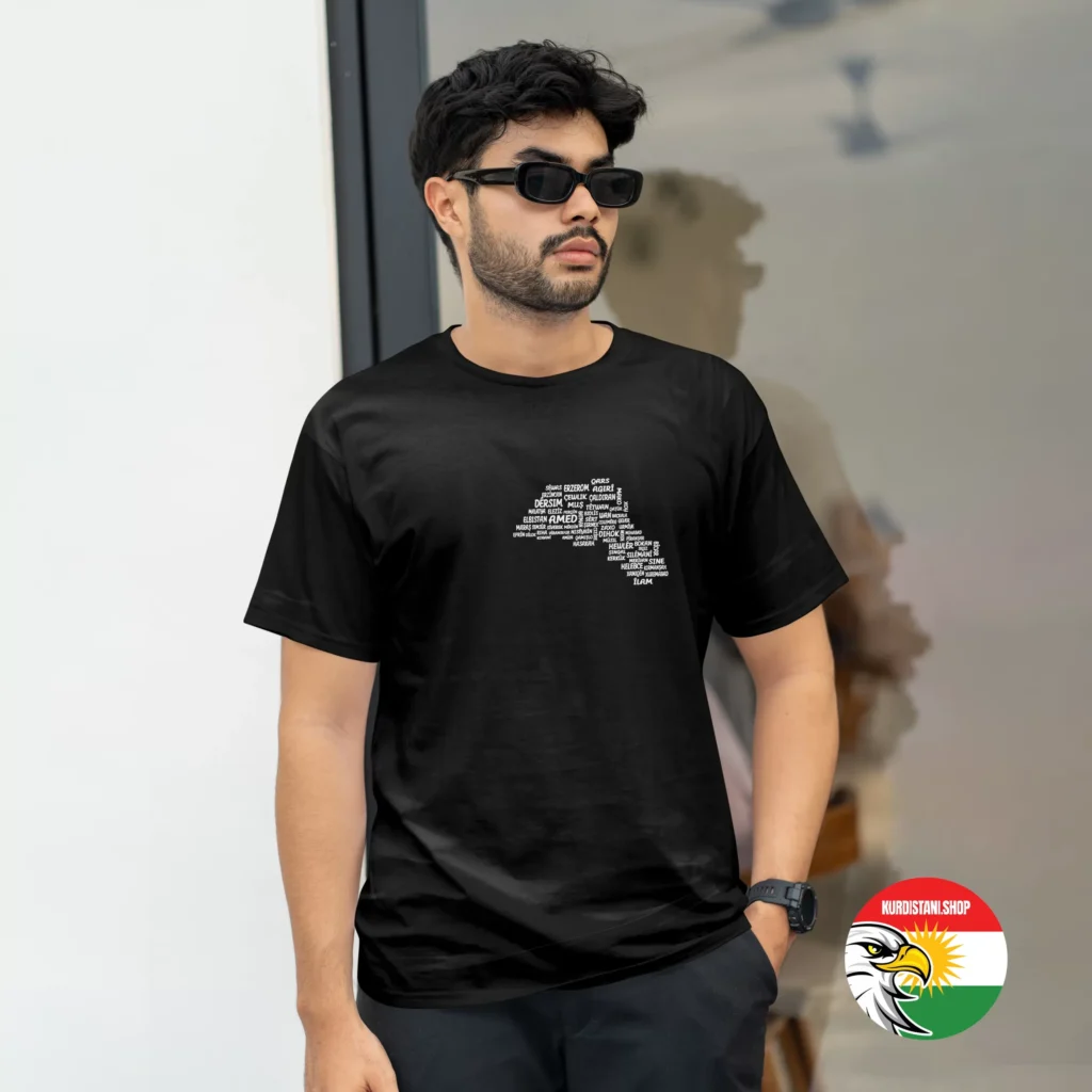 Kaliteli Baskı Kurdistani Tişörtler Siyah Penye Kumaş