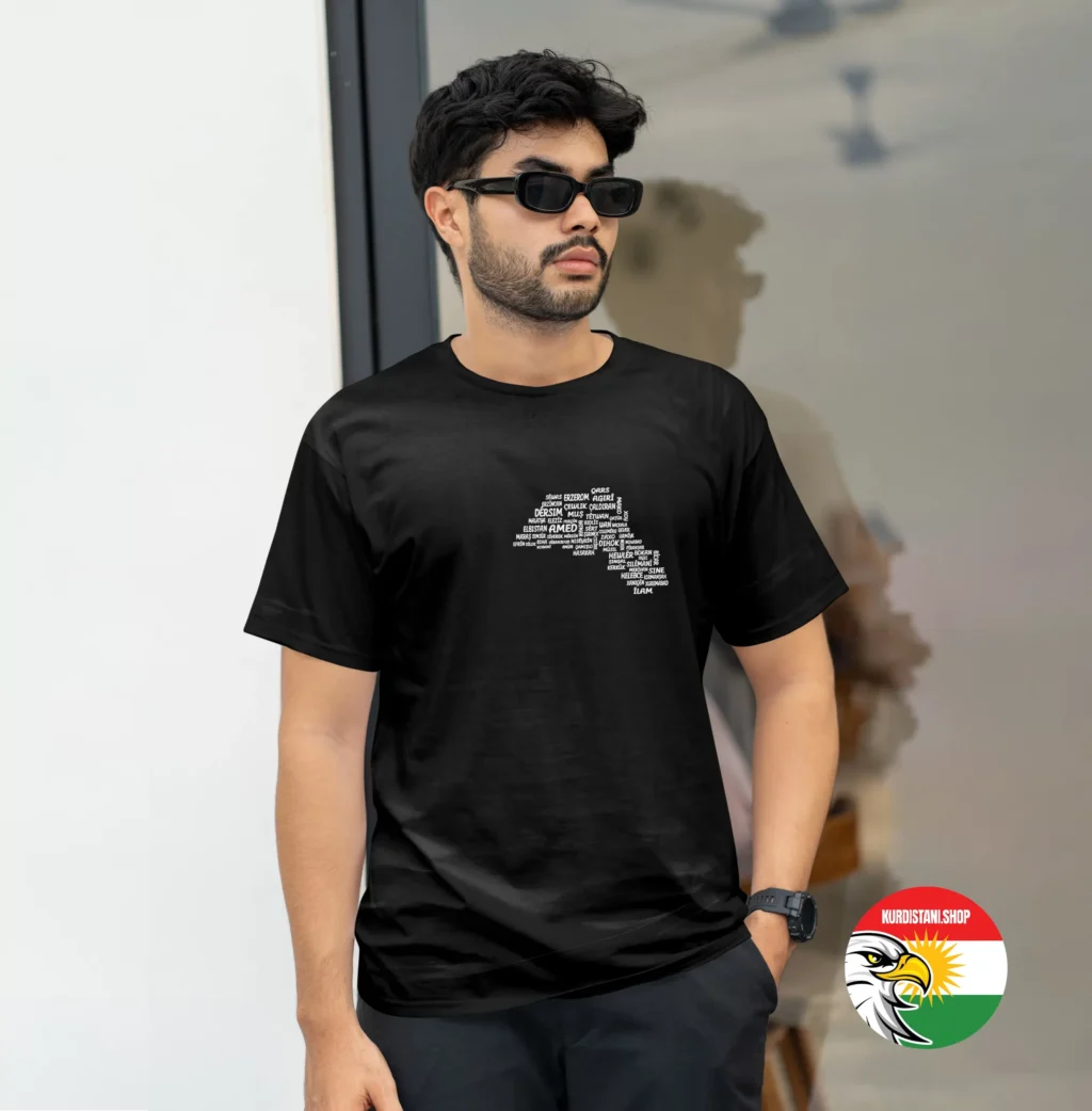 Kaliteli Baskı Kurdistani Tişörtler Siyah Penye Kumaş
