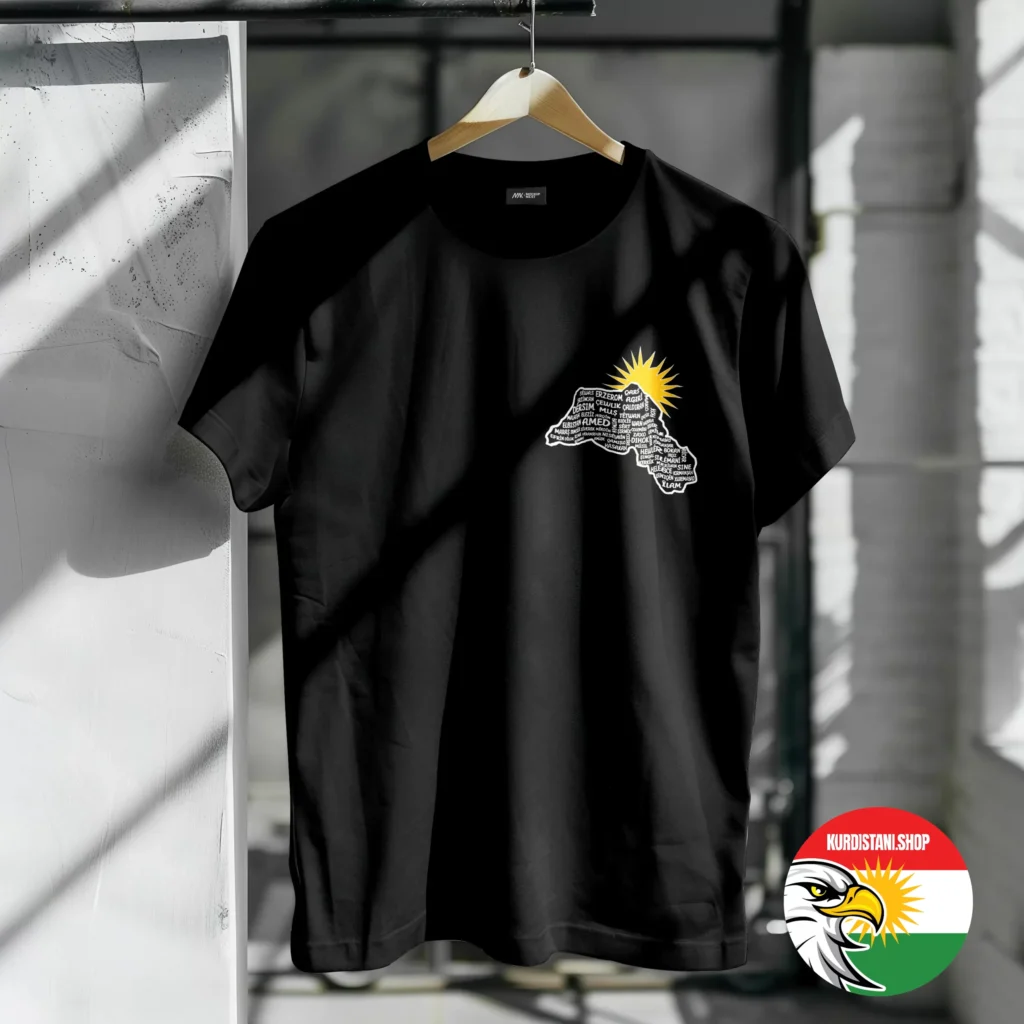 Kaliteli Baskı Kurdistani Tişörtler Siyah Penye Kumaş
