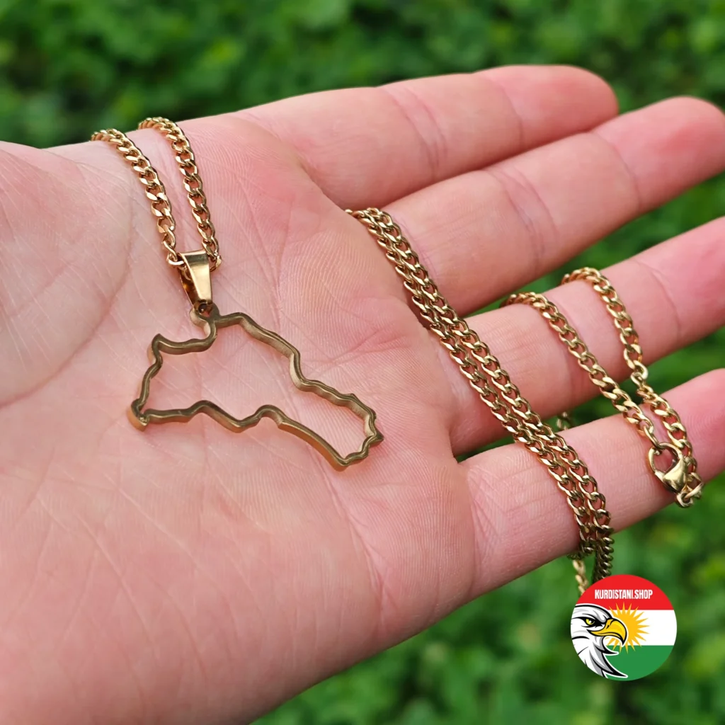 Kurdistan Haritası Sınırları Kolyesi | Gold (Sarı) | Paslanmaz Çelik