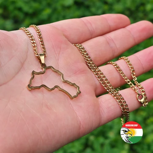 Kurdistan Haritası Sınırları Kolyesi | Gold (Sarı) | Paslanmaz Çelik