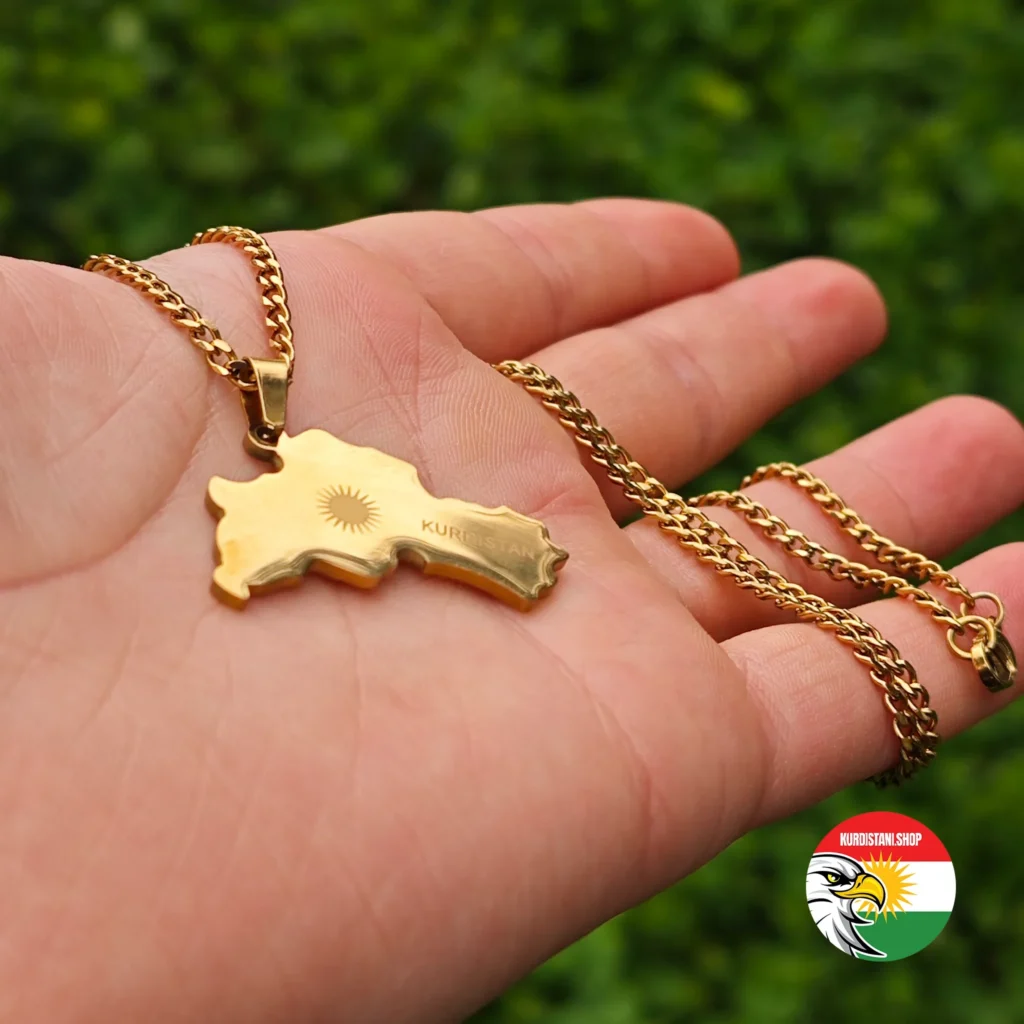 Kurdistan Kolyesi Gold Sade Kurdistan Yazılı Paslanmaz Çelik